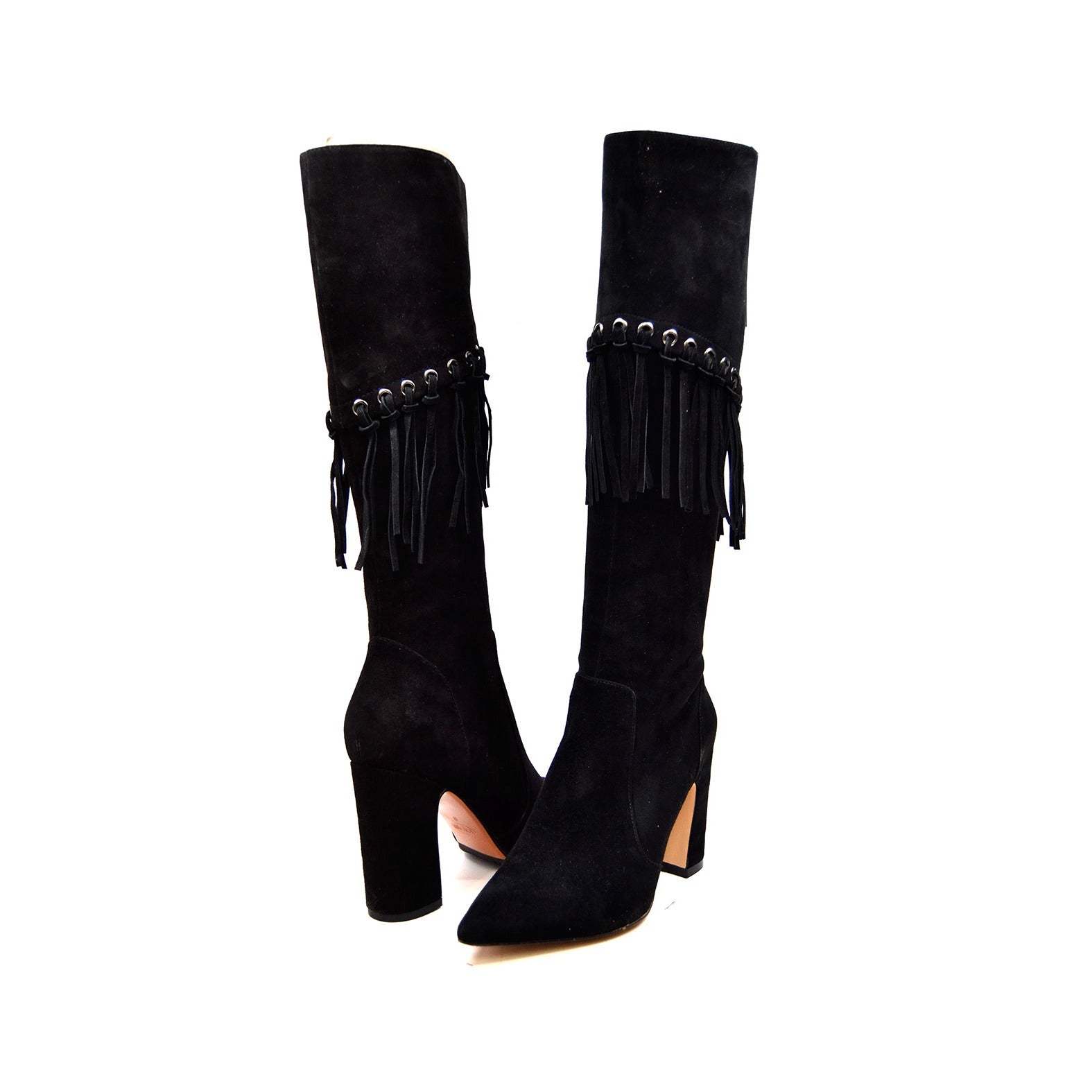 Italy Black Dress Boots with Fringe Detailing - Sophisticated and Stylish  Footwear for Any Occasion